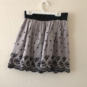 Gray Skirt with Floral Embroidered Pattern